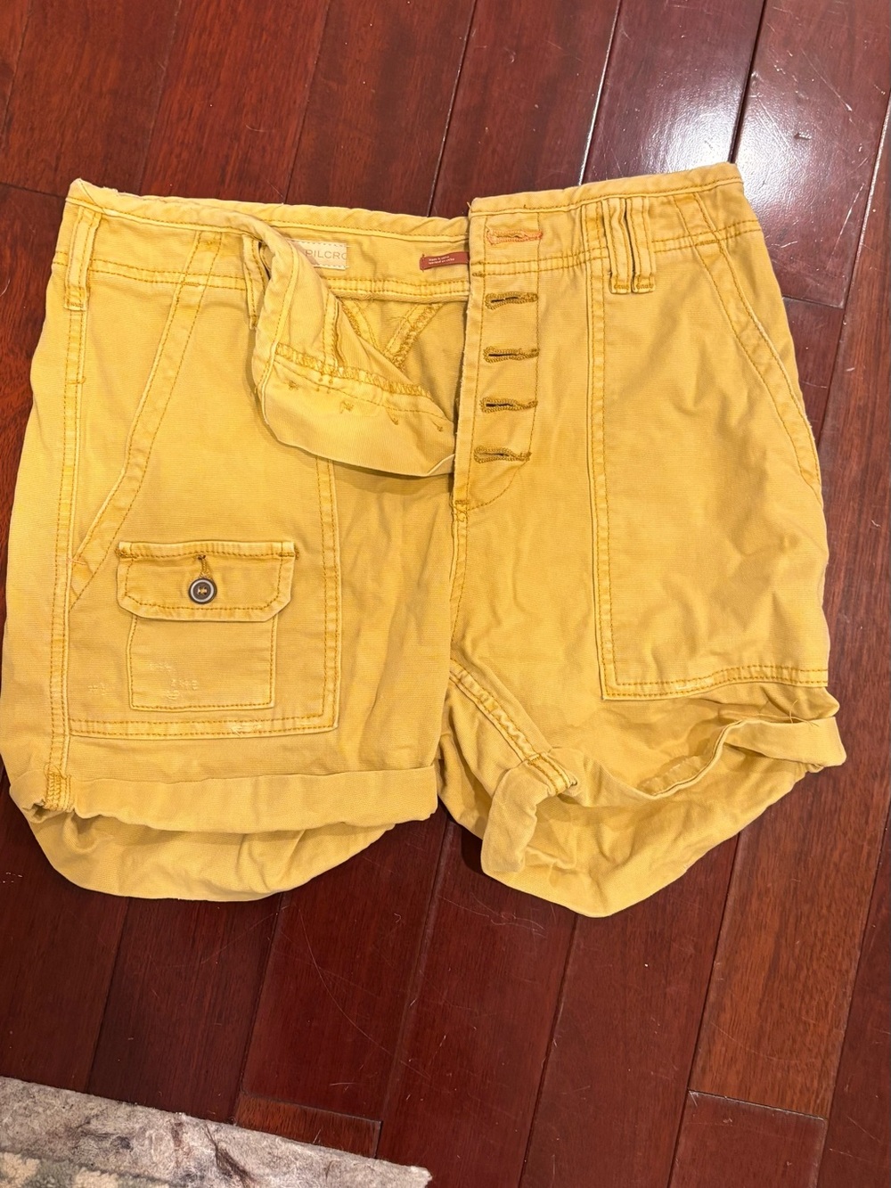 Anthropologie Mustard Yellow Utility Cargo Shorts